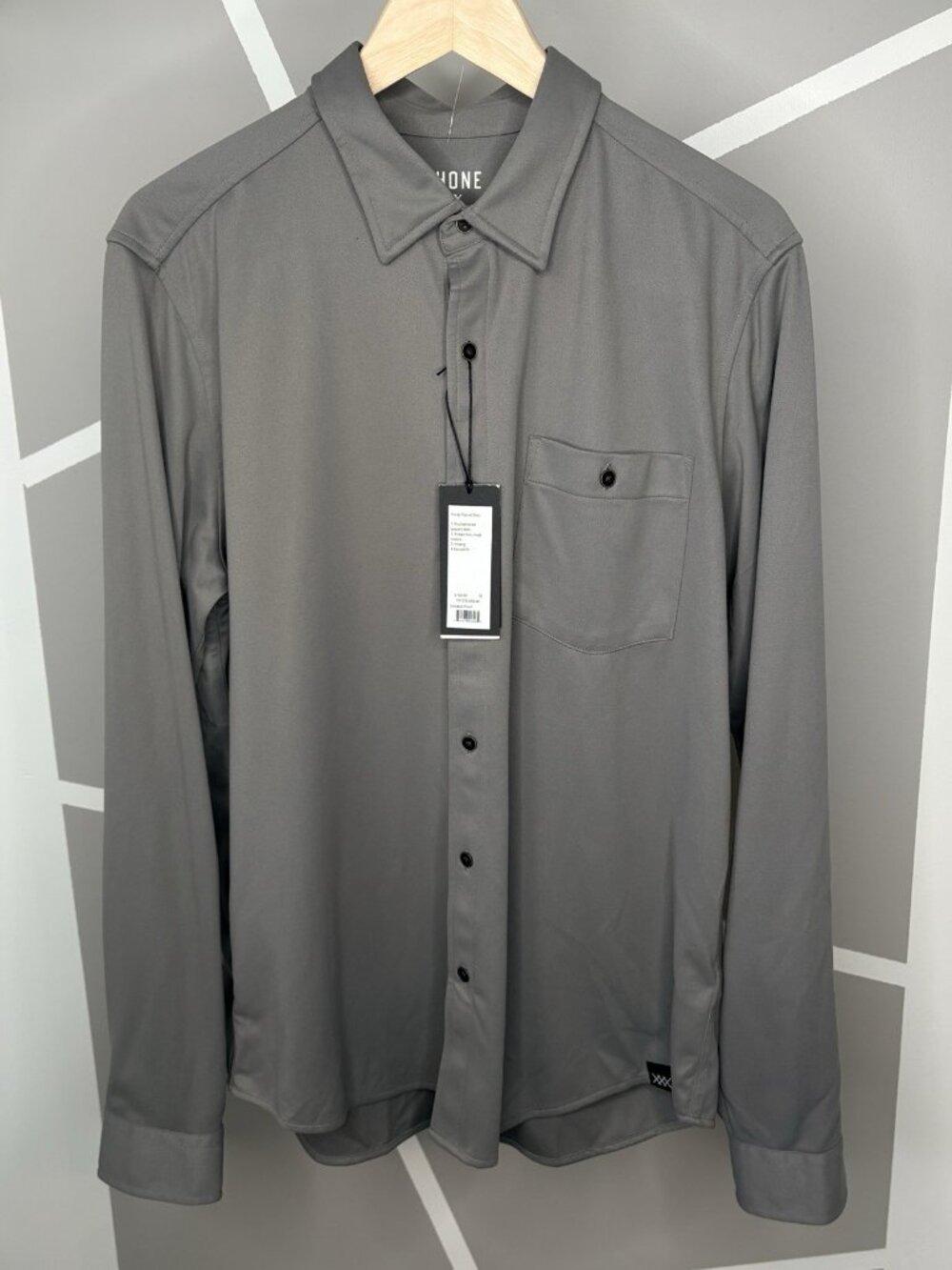 NWT Rhone Hardy Flannel Shirt Men’s Medium Grey Smoked Pearl Button Down Stretch